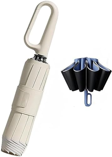 Ring Buckle Umbrella, Ring Buckle Fully Automatic Umbrella With Reflective Safety Strip,Reverse Automatic Umbrella,Sturdy Windproof,Travel Portable,Moderobot Umbrella,Umbrella Windproof (Beige) von Eeiiey