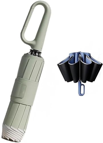Eeiiey Ring Buckle Fully Automatic Umbrella mit Reflektiver Sicherheitsleiste, Umkehr-Automatik, Stabile Windabweisung, Reisen, Nachtsicherheit, Gr√ľn von Eeiiey