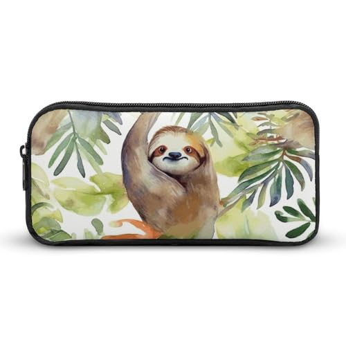 Eekstdbn Aquarell-Faultier-Federmäppchen, Bürobedarf-Organizer, schlichter, stabiler Reißverschluss, tragbar, für Büro, Reisen, Mehrzwecktasche von Eekstdbn