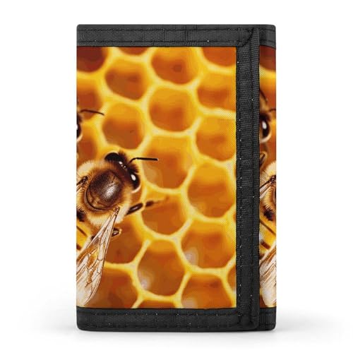 Eekstdbn Bee On Honeycomb Trifold Wallet, Kartenetuis und Geld Oganizer Dünne Stilvolle Mini-Münztasche mit Reißverschluss Münzfach Kredit für Männer und Frauen von Eekstdbn