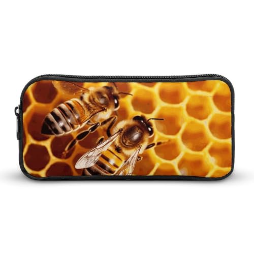 Eekstdbn Bee On Waben-Federmäppchen für Büro, Schreibwaren, Organizer, einfacher stabiler Reißverschluss, tragbare Bleistifttasche, Büro, Reisen, Mehrzwecktasche von Eekstdbn