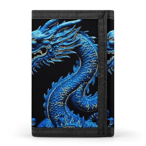 Eekstdbn Blauer chinesischer Drache, dreifach gefaltete Brieftasche, Kartenetuis und Geldbeutel, dünn, stilvolle Mini-Münztasche mit Reißverschluss, Münzfach, Kredit für Männer und Frauen von Eekstdbn