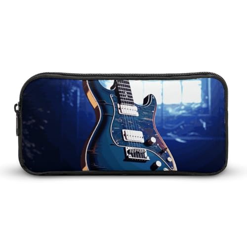 Eekstdbn Blaues Gitarren-Federmäppchen, Bürobedarf-Organizer, einfacher stabiler Reißverschluss, tragbar, für Büro, Reisen, Mehrzwecktasche von Eekstdbn