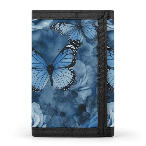 Eekstdbn Blue Rose dreifach gefaltete Geldbörse, Kartenetuis und Geldbeutel, dünn, stilvolle Mini-Münztasche mit Reißverschluss, Münzfach, Kredit für Männer und Frauen von Eekstdbn