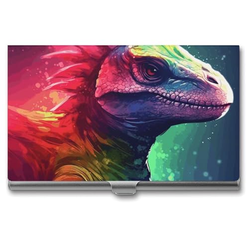 Eekstdbn Bunte Dinosaurier-Visitenkartenetui für Damen oder Herren, mit Schnappverschluss, tragbar, Namenshalter, Kreditkartenhalter für Geschäftstreffen von Eekstdbn