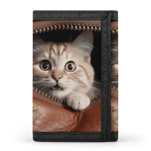Eekstdbn Cat Peeks Out Trifold Wallet, Kartenetuis und Geld Oganizer Dünne stilvolle Mini-Münztasche mit Reißverschluss Münzfach Kredit für Männer und Frauen von Eekstdbn