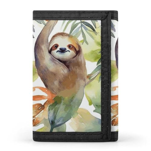 Eekstdbn Dreifach gefaltete Geldbörse mit Aquarell-Faultier-Design, Kartenetuis und Geld, dünn, stilvolle Mini-Münztasche mit Reißverschluss, Münzfach, Kredit für Damen und Herren von Eekstdbn