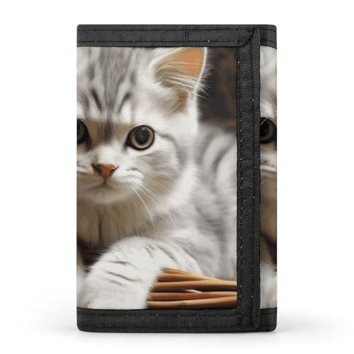 Eekstdbn Dreifach gefaltete Geldbörse mit Katzenmotiv, Kartenetuis und Geldbeutel, dünn, stilvolle Mini-Münztasche mit Reißverschluss, Münzfach, Kredit für Männer und Frauen von Eekstdbn
