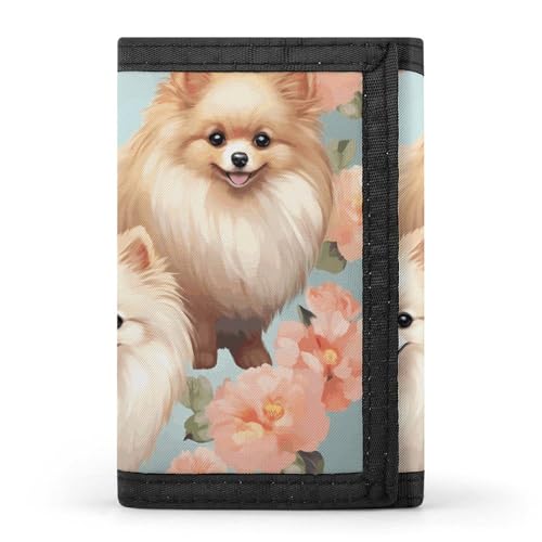 Eekstdbn Dreifach gefaltete Geldbörse mit Pomeranian-Muster, Kartenetuis und Geldbeutel, dünn, stilvolle Mini-Münztasche mit Reißverschluss, Münzfach, Kredit für Damen und Herren von Eekstdbn