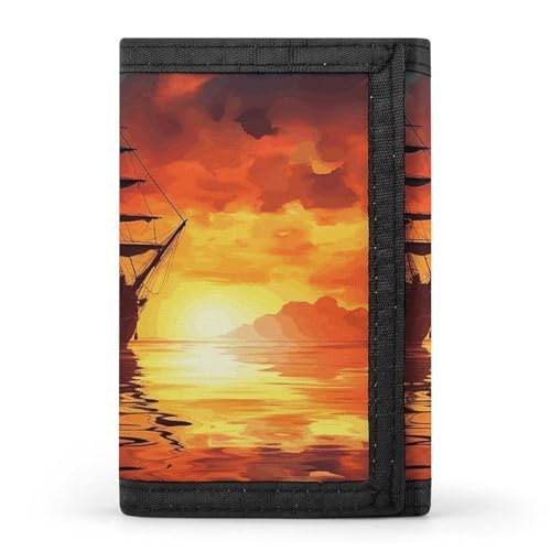 Eekstdbn Dreifach gefaltete Geldbörse mit Segelboot auf dem Wasser, Kartenetuis und Geldbeutel, dünne, stilvolle Mini-Münztasche mit Reißverschluss, Münzfach, Kredit für Damen und Herren von Eekstdbn