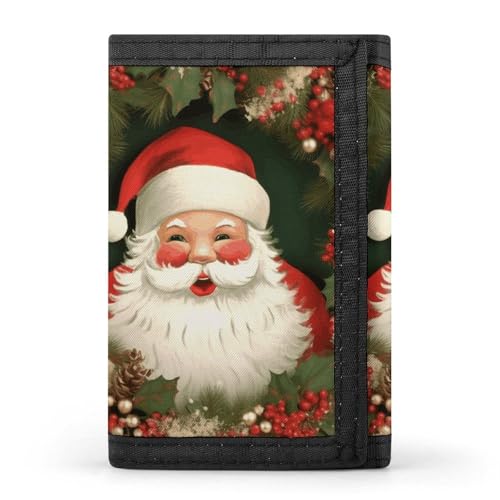 Eekstdbn Dreifach gefaltete Geldbörse mit Weihnachtsmann-Kranz, Kartenetuis und Geldbeutel, dünn, stilvoll, Mini-Münztasche mit Reißverschluss, Münzfach, Kredit für Männer und Frauen von Eekstdbn