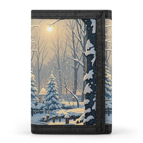 Eekstdbn Dreifach gefaltete Geldbörse mit Winterschneeszene, Kartenetuis und Geld, dünne stilvolle Mini-Münztasche mit Reißverschluss, Münzfach, Kredit für Männer und Frauen von Eekstdbn