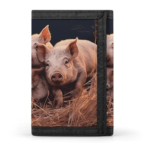 Eekstdbn Dreifach gefaltete Geldbörse mit drei Schweinchen, Kartenetuis und Geld, dünn, stilvolle Mini-Münztasche mit Reißverschluss, Münzfach, Kreditkarte für Männer und Frauen von Eekstdbn