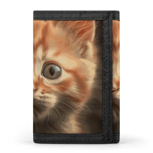 Eekstdbn Dreifach gefaltete Geldbörse mit orangefarbener Katze, Kartenetuis und Geld, dünne stilvolle Mini-Münztasche mit Reißverschluss, Münzfach, Kreditkarte für Damen und Herren von Eekstdbn