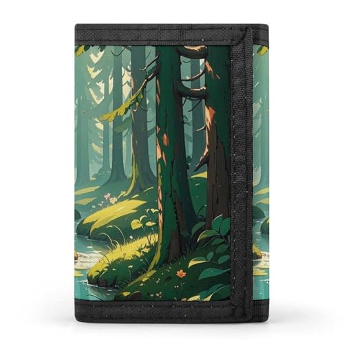 Eekstdbn Enchanted Wilderness Fantasy on Dark Green Trifold Wallet, Card Cases And Money Oganizer Thin Stylish Mini Coin Bag with Zipper Coin Pocket Credit for Men And Women von Eekstdbn