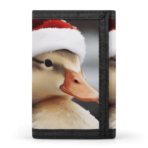 Eekstdbn Ente trägt dreifach gefaltete Geldbörse mit Weihnachtsmannmütze, Kartenetuis und Geld, dünne stilvolle Mini-Münztasche mit Reißverschluss, Münzfach, Kredit für Männer und Frauen von Eekstdbn