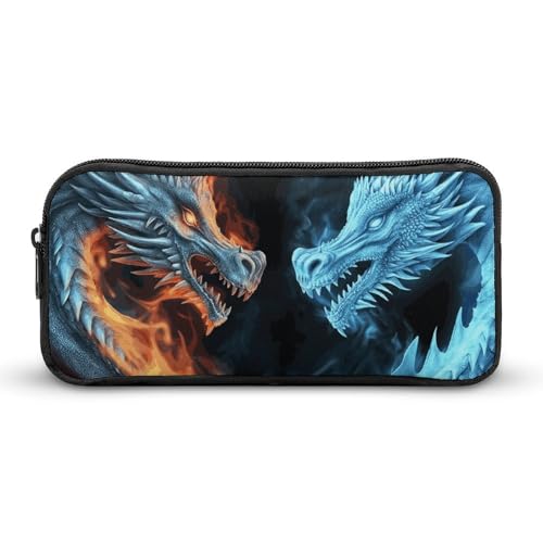 Eekstdbn Federmäppchen, Motiv: Eis- und Feuerdrachen, für Büro, Schreibwaren, Organizer, einfacher stabiler Reißverschluss, tragbar, für Büro, Reisen, Mehrzwecktasche von Eekstdbn