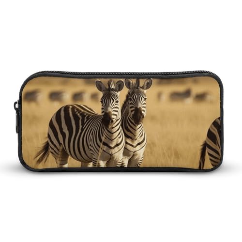 Eekstdbn Federmäppchen, Zebras im Gras der Savanne, Bürobedarf-Organizer, einfacher stabiler Reißverschluss, tragbar, für Büro, Reisen, Mehrzwecktasche von Eekstdbn