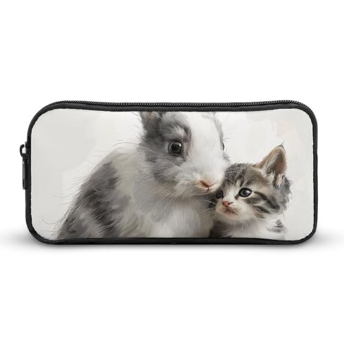 Eekstdbn Federmäppchen mit Kaninchen- und Katzen-Motiv, einfacher stabiler Reißverschluss, tragbar, für Büro, Reisen, Mehrzwecktasche von Eekstdbn