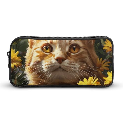 Eekstdbn Federmäppchen mit Katze und gelben Blumen, für Büro, Schreibwaren, Organizer, einfacher stabiler Reißverschluss, tragbar, für Büro, Reisen, Mehrzwecktasche von Eekstdbn