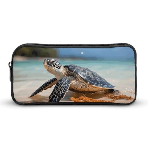 Eekstdbn Federmäppchen mit Meeresschildkröte am Strand, Bürobedarf-Organizer, schlichter, stabiler Reißverschluss, tragbar, für Büro, Reisen, Mehrzwecktasche von Eekstdbn