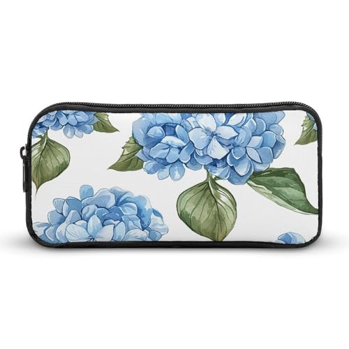 Eekstdbn Federmäppchen mit blauem Hortensien-Muster, für Büro, Schreibwaren, Organizer, einfacher stabiler Reißverschluss, tragbar, für Büro, Reisen, Mehrzwecktasche von Eekstdbn
