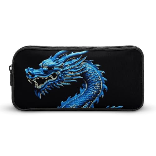 Eekstdbn Federmäppchen mit chinesischem Drachen, schlichter, stabiler Reißverschluss, tragbar, für Büro, Reisen, Mehrzwecktasche, Blau Eekstdbn Federmäppchen mit chinesischem Drachen, schlichter, stabiler Reißverschluss, tragbar, für Büro, Reisen, Mehrzwecktasche, Blau von Eekstdbn