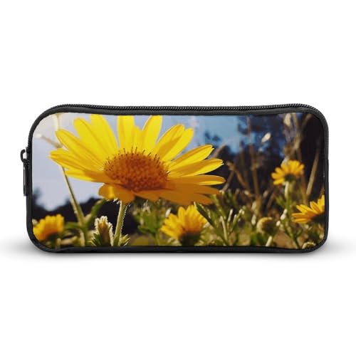 Eekstdbn Federmäppchen mit gelbem Blumenmotiv, für Büro, Schreibwaren, Organizer, einfacher stabiler Reißverschluss, tragbar, für Büro, Reisen, Mehrzwecktasche von Eekstdbn