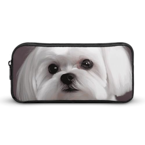 Eekstdbn Federmäppchen mit niedlichem Malteser-Hund, für Büro, Schreibwaren, Organizer, einfacher stabiler Reißverschluss, tragbar, für Büro, Reisen, Mehrzwecktasche von Eekstdbn
