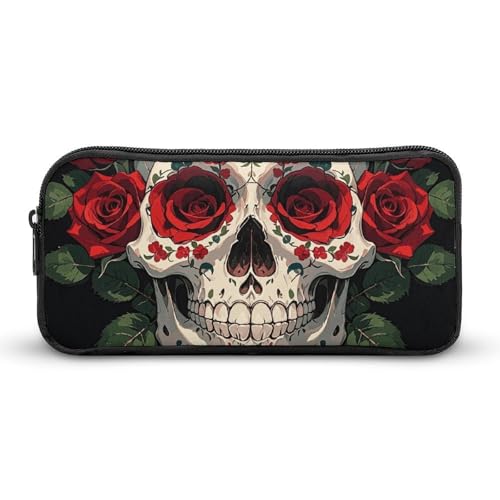 Eekstdbn Federmäppchen mit rotem Rosen-Skelett, für Büro, Schreibwaren, Organizer, einfacher stabiler Reißverschluss, tragbar, für Büro, Reisen, Mehrzwecktasche von Eekstdbn