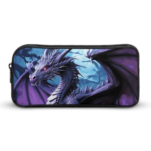 Eekstdbn Federmäppchen mit violettem Drachen, violetter Mond, für Büro, Schreibwaren, Organizer, einfacher stabiler Reißverschluss, tragbar, für Büro, Reisen, Mehrzwecktasche von Eekstdbn