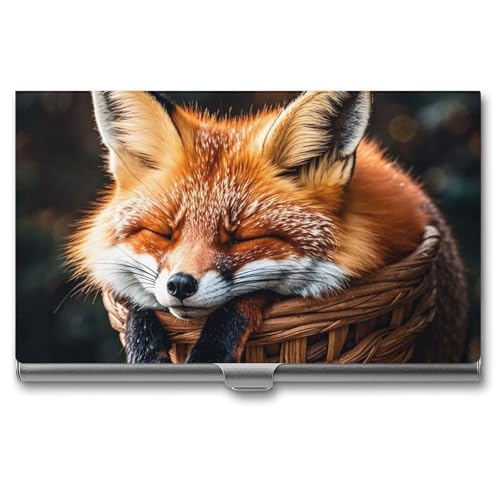 Eekstdbn Funny Fox Creature Sleeping Visitenkartenetui für Damen oder Herren, Schnappverschluss, tragbar, Namenshalter, Kreditkartenhalter für Geschäftstreffen von Eekstdbn