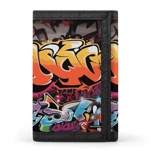 Eekstdbn Graffiti Hip Hop Trifold Geldbörse, Kartenetuis und Geld Oganizer Dünne Stilvolle Mini-Münztasche mit Reißverschluss Münzfach Kredit für Männer und Frauen von Eekstdbn
