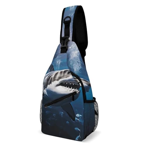 Eekstdbn Great White Shark Crossbody Bag Casual Chest Bag for Men And Women Minimalist Chest Shoulder Pack Travel Chest Bag for Daily Use von Eekstdbn