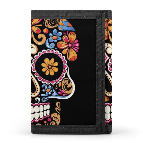Eekstdbn Handgezeichneter Totenkopf-Geldbörse, Kartenetuis und Geldbeutel, dünn, stilvolle Mini-Münztasche mit Reißverschluss, Münzfach, Kredit für Männer und Frauen von Eekstdbn