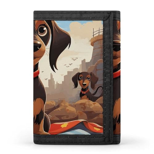 Eekstdbn I Love My Dog Dackel dreifach gefaltete Geldbörse, Kartenetuis und Geld Oganizer Dünne stilvolle Mini-Münztasche mit Reißverschluss Münzfach Kredit für Männer und Frauen von Eekstdbn