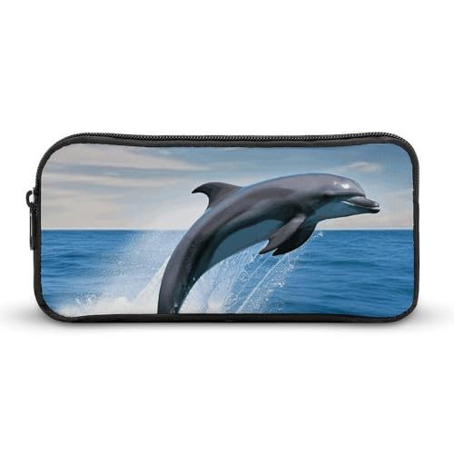 Eekstdbn Jumping Up Delfin-Federmäppchen, Bürobedarf-Organizer, einfacher stabiler Reißverschluss, tragbare Bleistifttasche, Büro, Reisen, Mehrzwecktasche von Eekstdbn