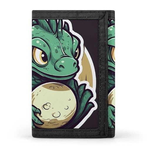Eekstdbn Little Green Dragon's Egg Trifold Wallet, Kartenetuis und Geld Oganizer Dünne stilvolle Mini-Münztasche mit Reißverschluss Münzfach Kredit für Männer und Frauen von Eekstdbn