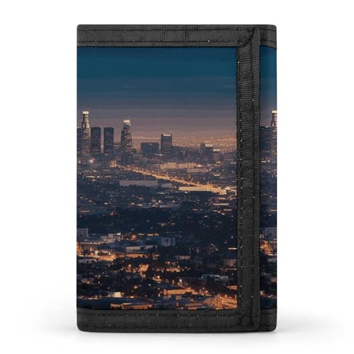 Eekstdbn Los Angeles Skyline Trifold Wallet, Kartenetuis und Geld Oganizer Dünne stilvolle Mini-Münztasche mit Reißverschluss Münzfach Kredit für Männer und Frauen von Eekstdbn