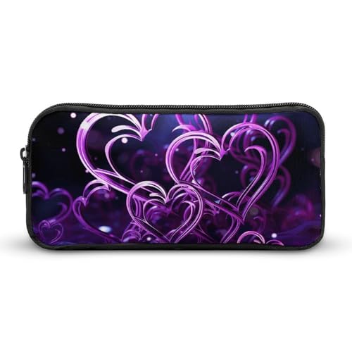 Eekstdbn Modisches Federmäppchen mit violetten Herzen, für Büro, Schreibwaren, Organizer, einfacher stabiler Reißverschluss, tragbar, für Büro, Reisen, Mehrzwecktasche von Eekstdbn