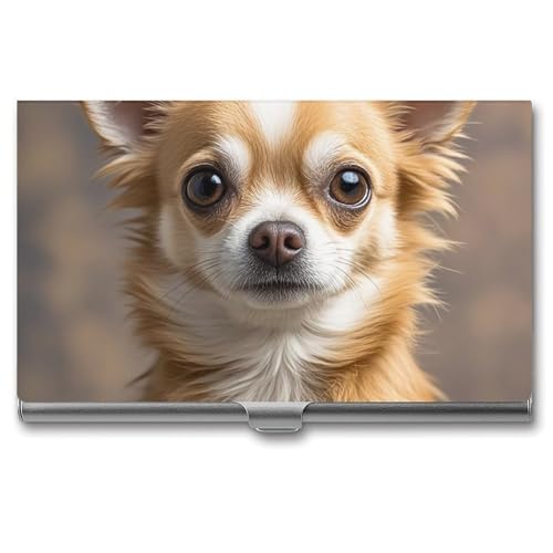 Eekstdbn Niedliches Chihuahua-Visitenkartenetui für Damen oder Herren, mit Schnappverschluss, tragbar, Namenshalter, Kreditkartenetui für Geschäftstreffen von Eekstdbn