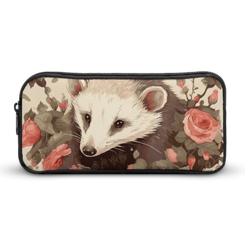 Eekstdbn Opossum and Roses Federmäppchen, Bürobedarf-Organizer, einfacher stabiler Reißverschluss, tragbar, für Büro, Reisen, Mehrzwecktasche von Eekstdbn