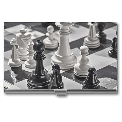 Eekstdbn Schach-Visitenkartenetui für Damen oder Herren, mit Schnappverschluss, tragbar, für Geschäftstreffen, Schwarz und Weiß von Eekstdbn