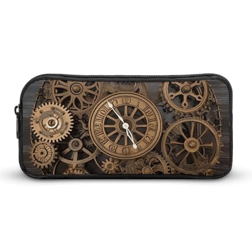 Eekstdbn Steampunk Gear Clock Federmäppchen Büro Schreibwaren Organizer einfacher stabiler Reißverschluss Tragbare Bleistifttasche Büro Reise Mehrzwecktasche von Eekstdbn