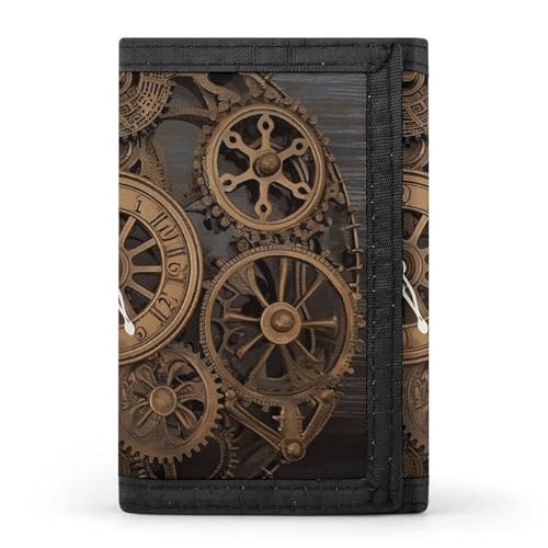 Eekstdbn Steampunk Gears Clock Trifold Wallet, Kartenetuis und Geld Oganizer Dünne stilvolle Mini-Münztasche mit Reißverschluss Münzfach Kredit für Männer und Frauen von Eekstdbn