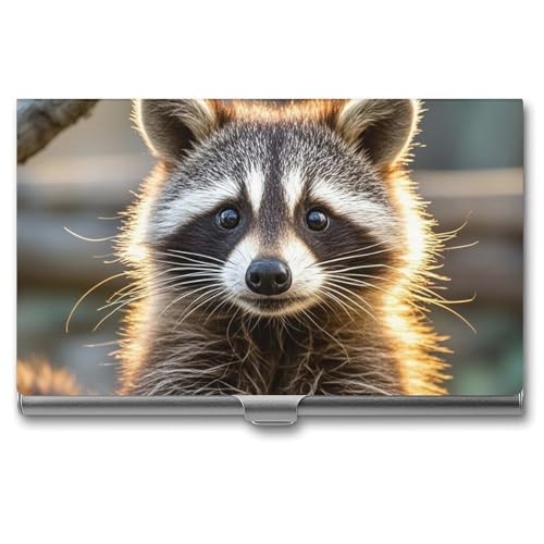 Eekstdbn Süßes Waschbär-Visitenkartenetui für Damen oder Herren, mit Schnappverschluss, tragbar, Namenshalter, Kreditkartenhalter für Geschäftstreffen von Eekstdbn