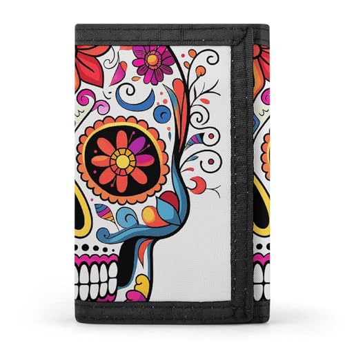 Eekstdbn Sugar Skull Trifold Wallet, Kartenetuis und Geld Oganizer Dünne stilvolle Mini-Münztasche mit Reißverschluss Münzfach Kredit für Männer und Frauen von Eekstdbn