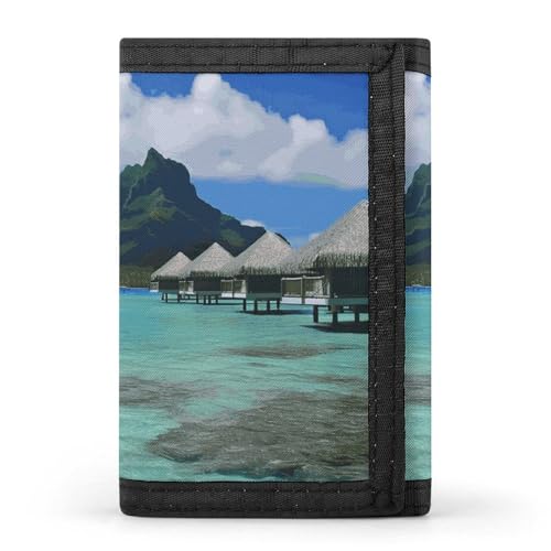 Eekstdbn Tahiti Beach Trifold Wallet, Kartenetuis und Geld Oganizer Dünne stilvolle Mini-Münztasche mit Reißverschluss Münzfach Kredit für Männer und Frauen von Eekstdbn