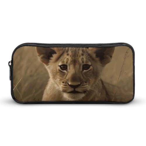 Eekstdbn The Waiting Lion Cub Federmäppchen, Bürobedarf-Organizer, schlichter, stabiler Reißverschluss, tragbar, für Büro, Reisen, Mehrzwecktasche von Eekstdbn