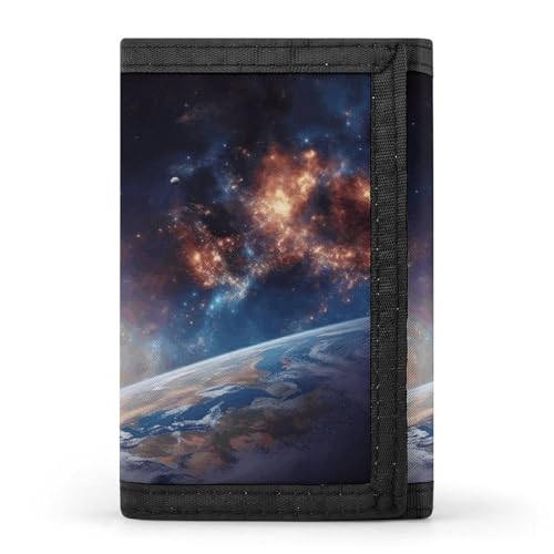 Eekstdbn Universe Galaxy Outer Space Trifold Wallet, Kartenetuis und Geld Oganizer Dünne Stilvolle Mini-Münztasche mit Reißverschluss Münzfach Kredit für Männer und Frauen von Eekstdbn
